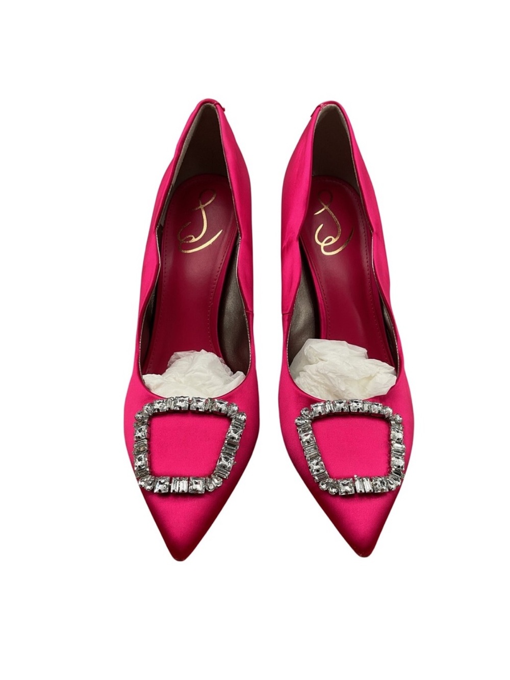 Sam Edelman Pink Satin Pointed Toe Crystal Buckle Pumps Brand New! - Picture 3 of 9